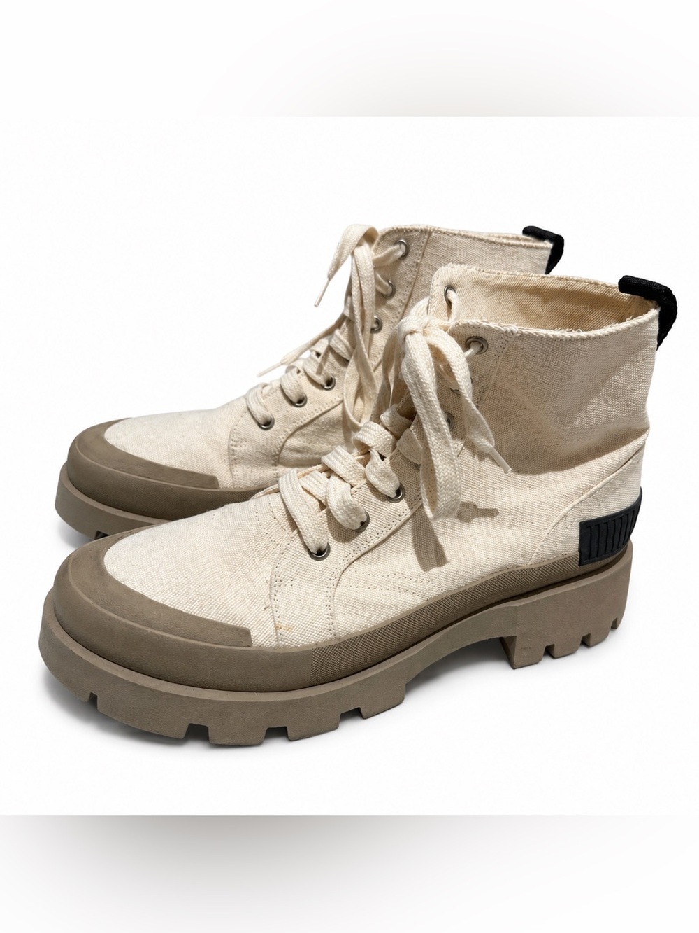 Cream High-Top Canvas Boots